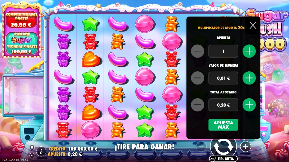 Sugar Rush 1000 — menú de apuesta