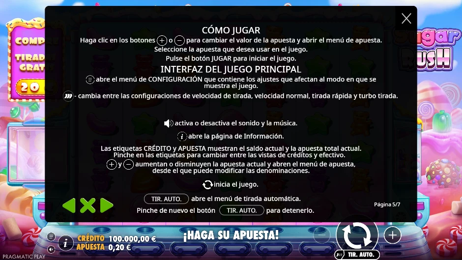 Sugar Rush — controles del juego
