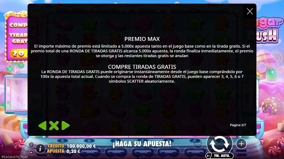 Sugar Rush — premio máximo y compras