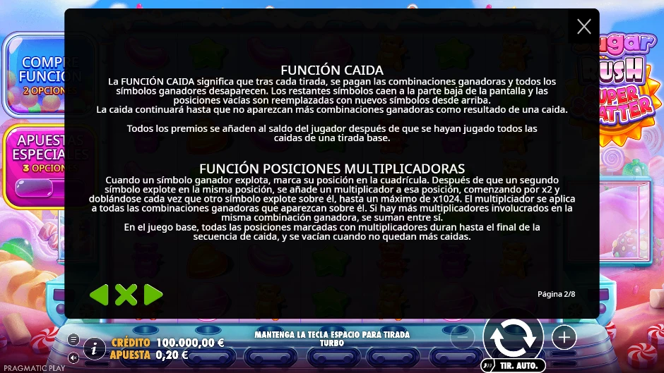 Super Scatter — caída y multiplicadores