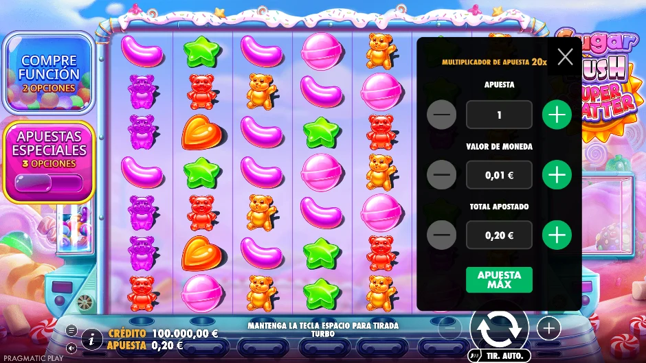 Super Scatter — menú de apuesta